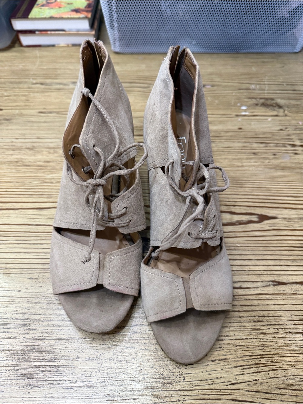 Women's Lace-Up Suede Open-Toe Heels - Taupe